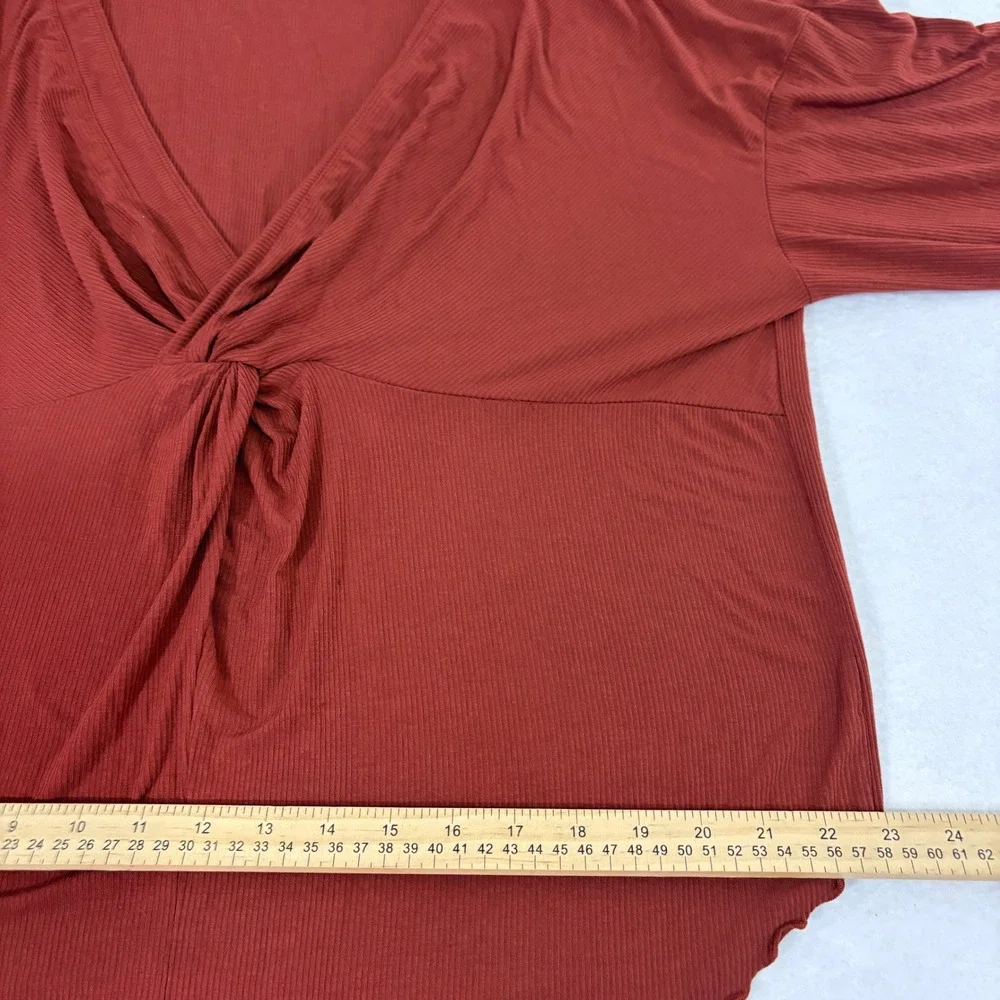 Free People Check On It Wrap Top Small Ribbed VNeck Long Sleeve Red/Burnt Orange